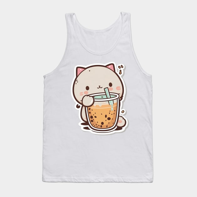 Copy of Cute Cat Drinking Bubble Tea Cartoon Boba Drawing Tank Top by kiddo200